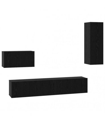 vidaXL Wall TV Cabinet Wall-mounted 4 pcs Black Oak Engineered Wood