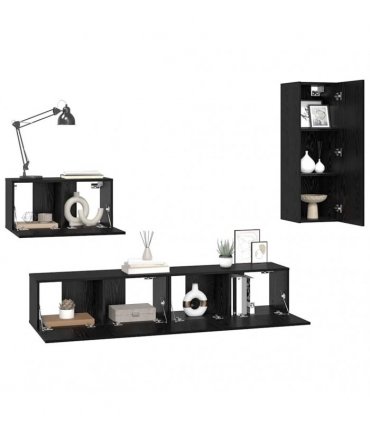 vidaXL Wall TV Cabinet Wall-mounted 4 pcs Black Oak Engineered Wood