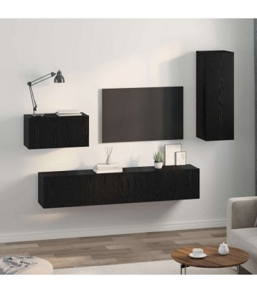 vidaXL Wall TV Cabinet Wall-mounted 4 pcs Black Oak Engineered Wood