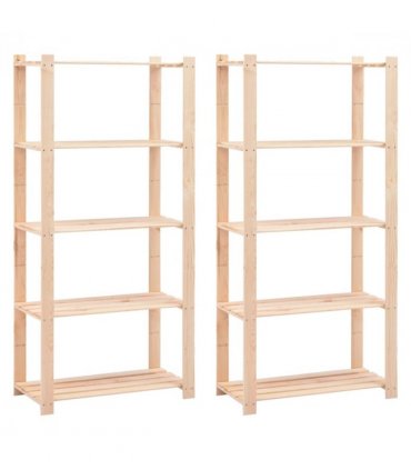 vidaXL 5-Tier Storage Racks 2 pcs 80x38x170 cm Solid Pinewood 250 kg