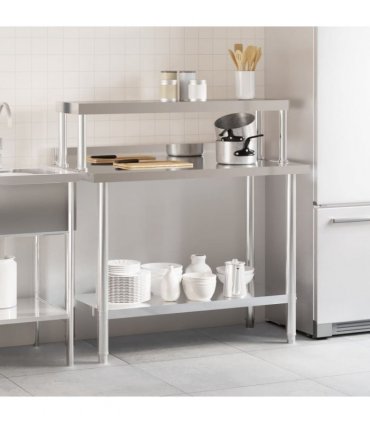 vidaXL Kitchen Work Table with Overshelf 110x55x120 cm Stainless Steel