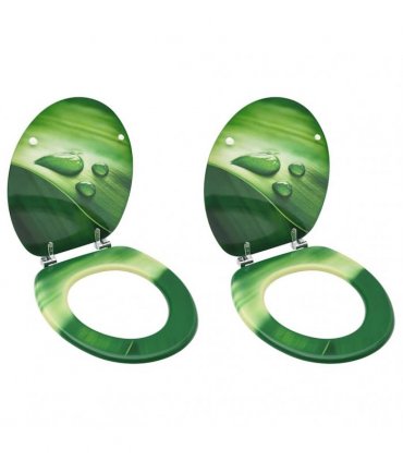 vidaXL WC Toilet Seats with Lid 2 pcs MDF Green Water Drop Design