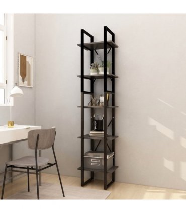 vidaXL 5-Tier Book Cabinet Grey 40x30x175 cm Pinewood
