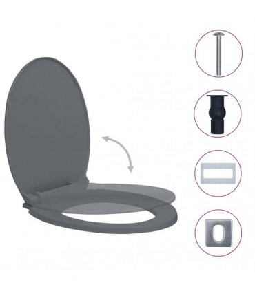 vidaXL Soft-Close Toilet Seat Quick Release Grey Oval
