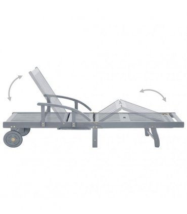 vidaXL Sunlounger | Grey | Solid acacia wood | Extra Long