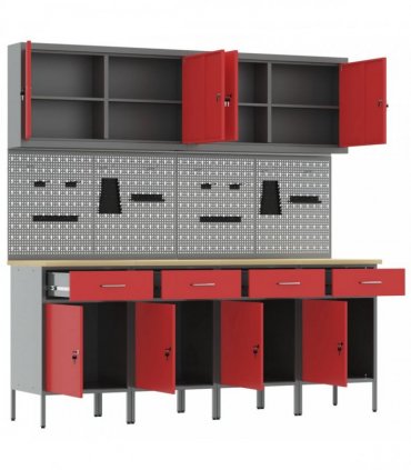 vidaXL Work Cabinet with Drawer 10 pcs Red Engineered Wood and Steel