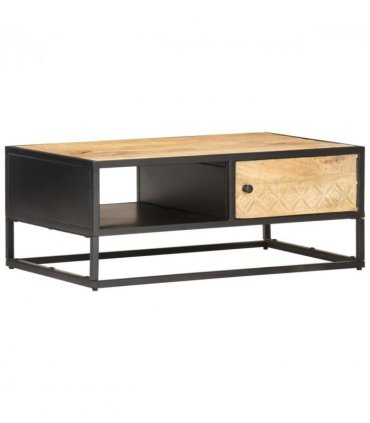 vidaXL Coffee Table with Carved Door 90x55x36 cm Rough Mango Wood