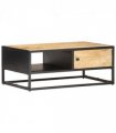 vidaXL Coffee Table with Carved Door 90x55x36 cm Rough Mango Wood