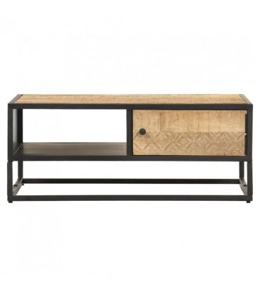 vidaXL Coffee Table with Carved Door 90x55x36 cm Rough Mango Wood