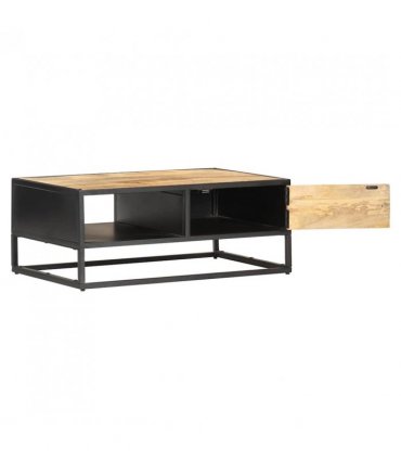 vidaXL Coffee Table with Carved Door 90x55x36 cm Rough Mango Wood