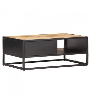 vidaXL Coffee Table with Carved Door 90x55x36 cm Rough Mango Wood