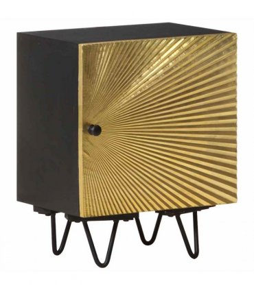vidaXL Bedside Cabinet with Brass Front 40x30x50 cm Solid Mango Wood