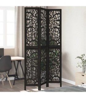 vidaXL Room Divider 3 Panels Black Solid Wood Paulownia