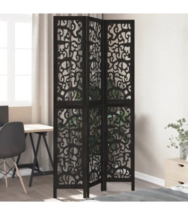 vidaXL Room Divider 3 Panels Black Solid Wood Paulownia
