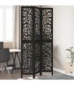 vidaXL Room Divider 3 Panels Black Solid Wood Paulownia