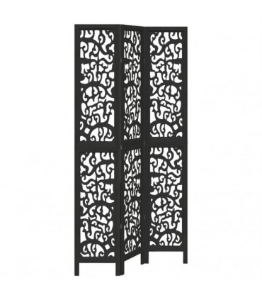 vidaXL Room Divider 3 Panels Black Solid Wood Paulownia
