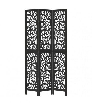 vidaXL Room Divider 3 Panels Black Solid Wood Paulownia