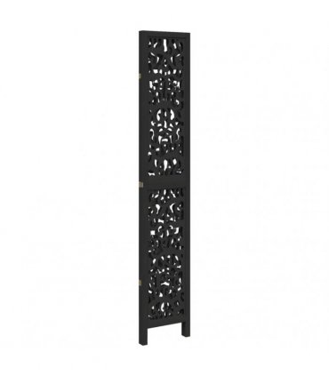 vidaXL Room Divider 3 Panels Black Solid Wood Paulownia
