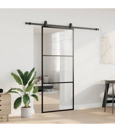 vidaXL Sliding Door with Hardware Set Black 90x205 cm ESG Glass