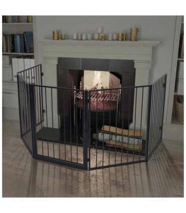 vidaXL Fireplace Fence for Pets Black Steel