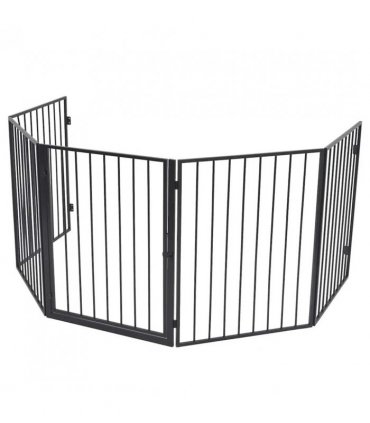 vidaXL Fireplace Fence for Pets Black Steel