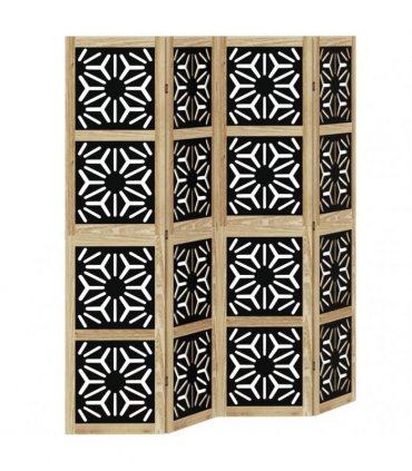 vidaXL Room Divider 4 Panels Brown and Black Solid Wood Paulownia