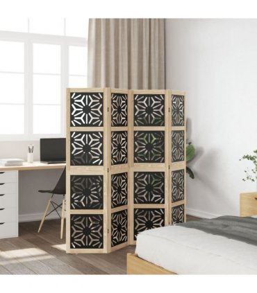 vidaXL Room Divider 4 Panels Brown and Black Solid Wood Paulownia