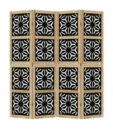vidaXL Room Divider 4 Panels Brown and Black Solid Wood Paulownia