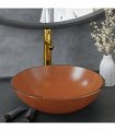 vidaXL Bathroom Sink with Tap and Push Drain Brown Tempered Glass