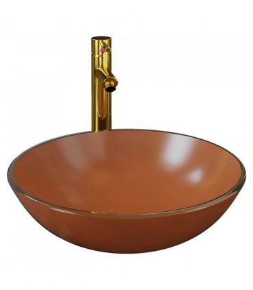 vidaXL Bathroom Sink with Tap and Push Drain Brown Tempered Glass