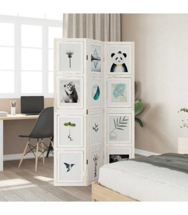 vidaXL Room Divider 3 Panels White Solid Wood Paulownia