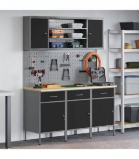 vidaXL Work Cabinet with Drawer 7 pcs Black Engineered Wood and Steel