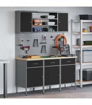 vidaXL Work Cabinet with Drawer 7 pcs Black Engineered Wood and Steel