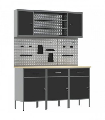 vidaXL Work Cabinet with Drawer 7 pcs Black Engineered Wood and Steel
