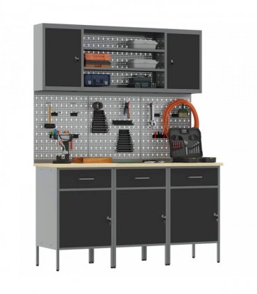 vidaXL Work Cabinet with Drawer 7 pcs Black Engineered Wood and Steel