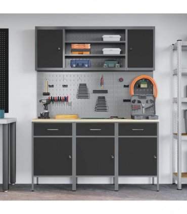 vidaXL Work Cabinet with Drawer 7 pcs Black Engineered Wood and Steel
