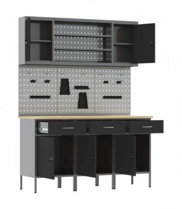 vidaXL Work Cabinet with Drawer 7 pcs Black Engineered Wood and Steel