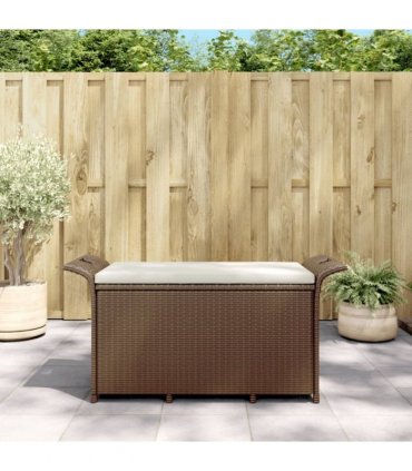 vidaXL Garden Bench with Cushion Brown 116x46x57 cm Poly Rattan