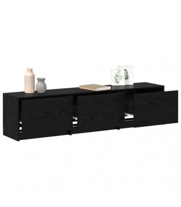 vidaXL TV Cabinet with LED Black Oak 165 x 34 x 40 cm Engineered Wood