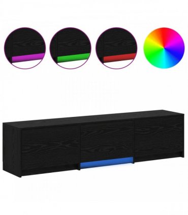 vidaXL TV Cabinet with LED Black Oak 165 x 34 x 40 cm Engineered Wood