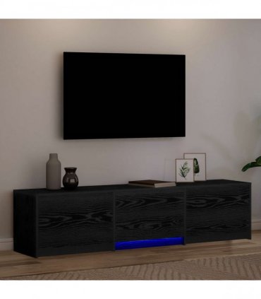 vidaXL TV Cabinet with LED Black Oak 165 x 34 x 40 cm Engineered Wood