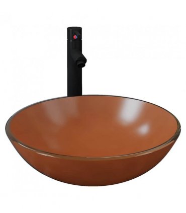 vidaXL Bathroom Sink with Tap and Push Drain Brown Tempered Glass