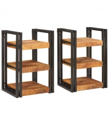 vidaXL Bedside Table 2 pcs Brown and Black Solid Mango Wood