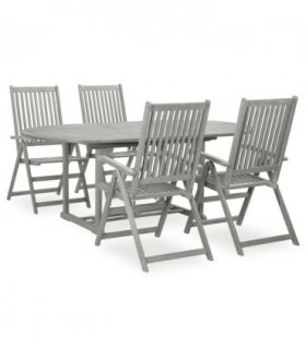 vidaXL Garden Dining Set | Grey wash | Solid acacia wood | Large | Foldable