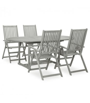 vidaXL Garden Dining Set | Grey wash | Solid acacia wood | Large | Foldable