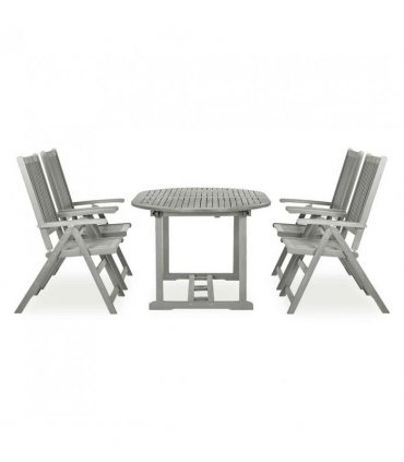 vidaXL Garden Dining Set | Grey wash | Solid acacia wood | Large | Foldable