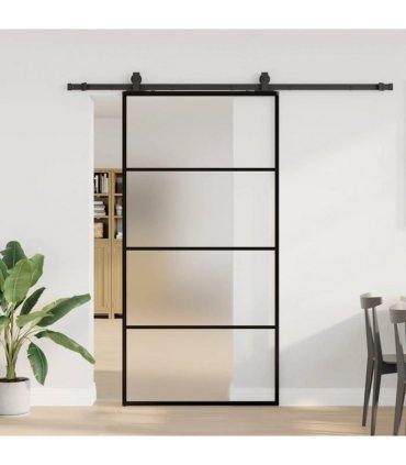 vidaXL Sliding Door with Hardware Set Black 102x205 cm ESG Glass