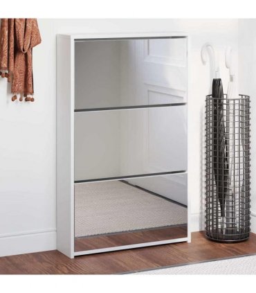 vidaXL Shoe Cabinet with Mirror 3-Layer High Gloss White 63x17x102.5 cm