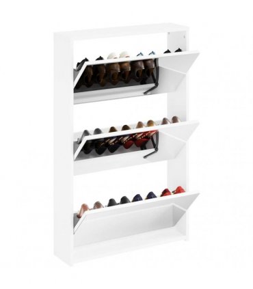 vidaXL Shoe Cabinet with Mirror 3-Layer High Gloss White 63x17x102.5 cm
