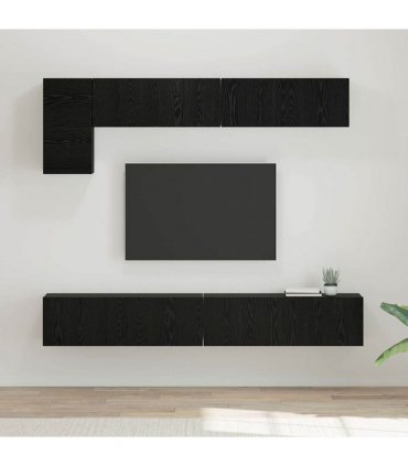 vidaXL TV Cabinet Set Wall-mounted 5 pcs Black Oak Engineered Wood